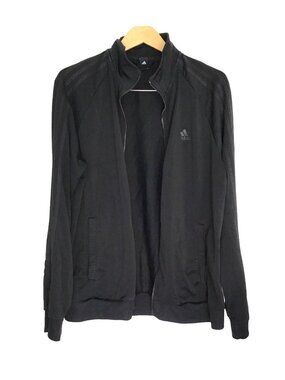 ADIDAS-MEN LIGHT WEIGHT BLACK TRACK ZIP-UP- SIDE POCKETS SWEATER JACKET SIZE LAR